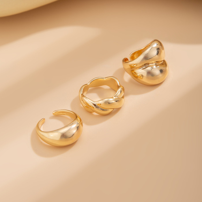European and American Cross-Border Sweet Cool Ins Style Geometric Baroque Pearl Ring Set Personality Liquid Metal Smooth Ring