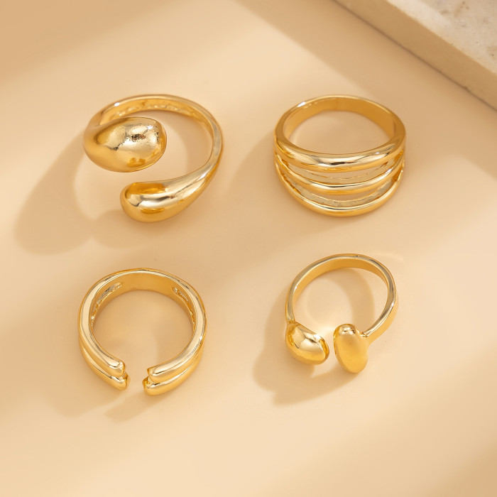 European and American Cross-Border Sweet Cool Ins Style Geometric Baroque Pearl Ring Set Personality Liquid Metal Smooth Ring