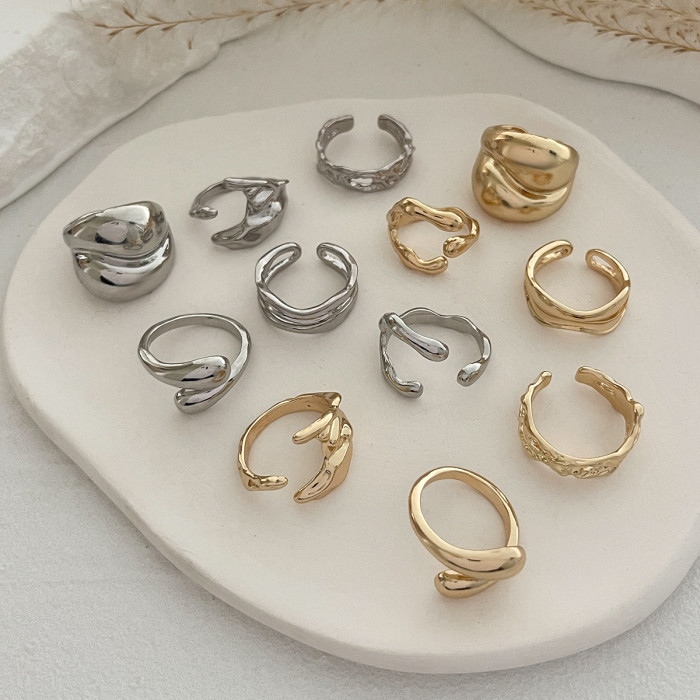 European and American Cross-Border Jewelry INS Style Irregular Smooth Ring Set Water Drop Multi-Layer Alloy Ring Joint Ring