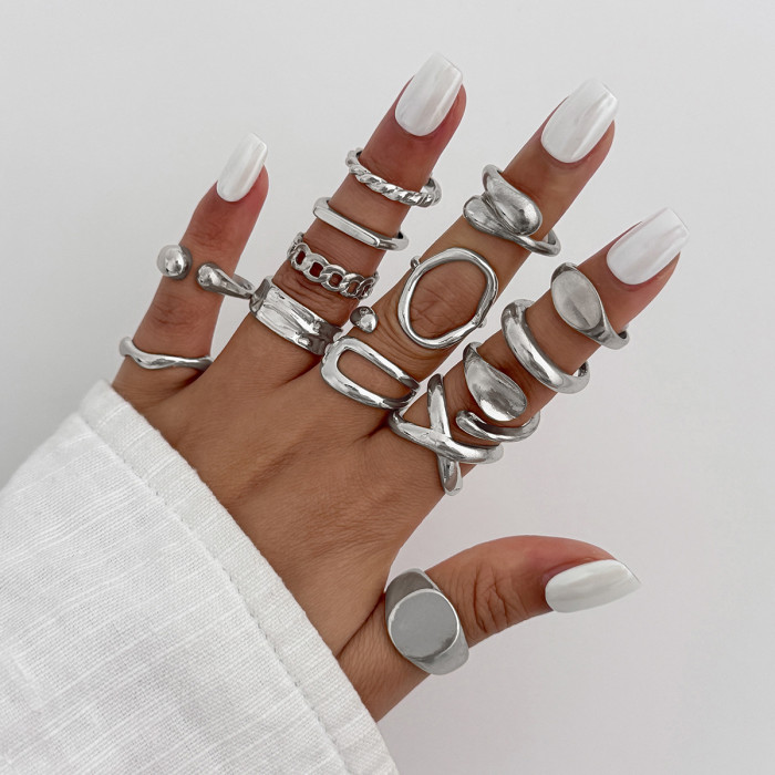 European and American Cross-Border Jewelry Irregular Liquid Lava Metal Wrinkled Open Ring Design Glossy Joint Ring