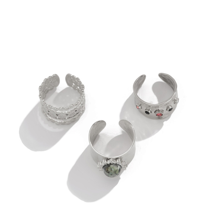 Europe and America Cross Border Ornament Fashion Sense Joint Combined Ring Set Female Hip Hop Metal Lava Gem Rings Suit