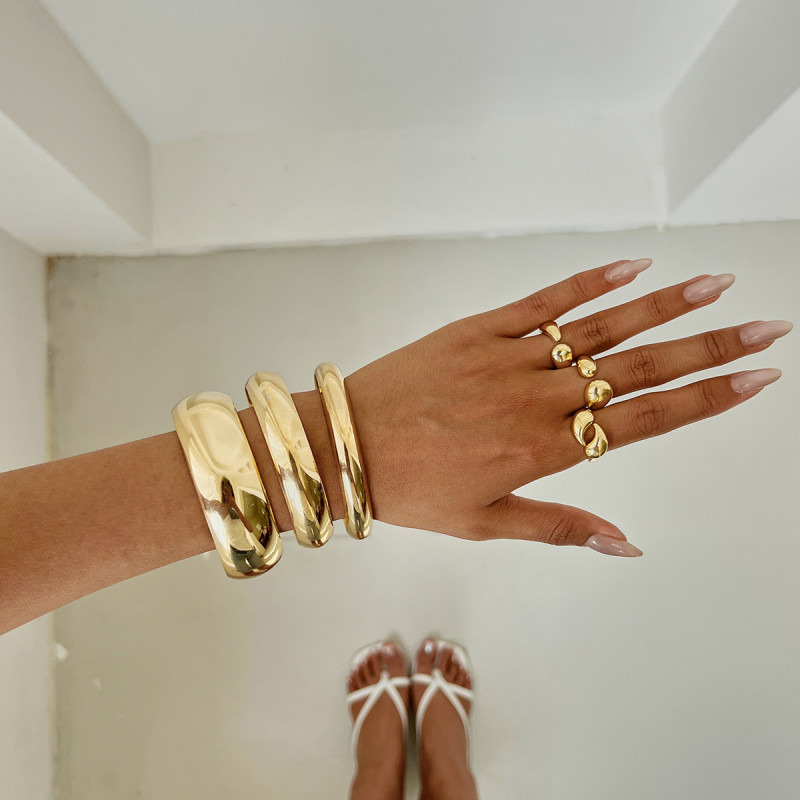 European and American Cross-Border Jewelry Fashionable Oval Arc Bracelet Set Creative Water Drop Hug Open Ring for Women
