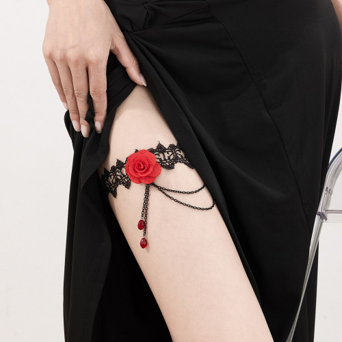 European and American Cross-Border Accessories Sexy Red Rose Lace Leg Chain Sweet Cool Style Elastic Leg Band Lolita Leg Ring
