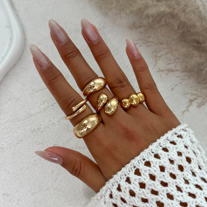 European and American Cross-Border Jewelry Niche Metallic Glossy Ring Set Exaggerated Irregular Geometric Open Ring