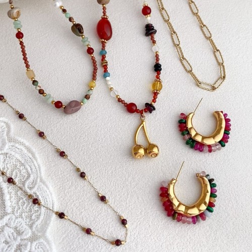 New Autumn Winter Brightening Melad Style Natural Stone Handmade Beaded Necklace Niche Collarbone Chain Women's Jewelry Wholesale