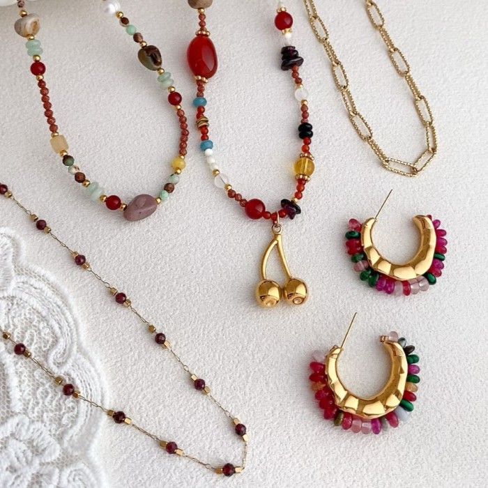 New Autumn Winter Brightening Melad Style Natural Stone Handmade Beaded Necklace Niche Collarbone Chain Women's Jewel...