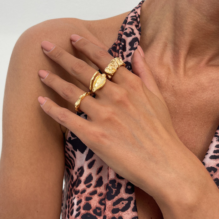 European and American Cross-Border Irregular Liquid Metal Wrinkled Open Ring for Women Minimalist Style Smooth Surface Joint Rings