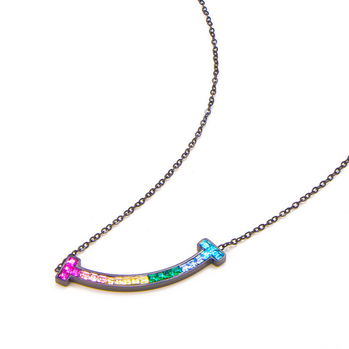 INS New Sweet Style Rainbow Necklace for Girls Colorful Zircon Fresh Versatile Collarbone Chain Summer
