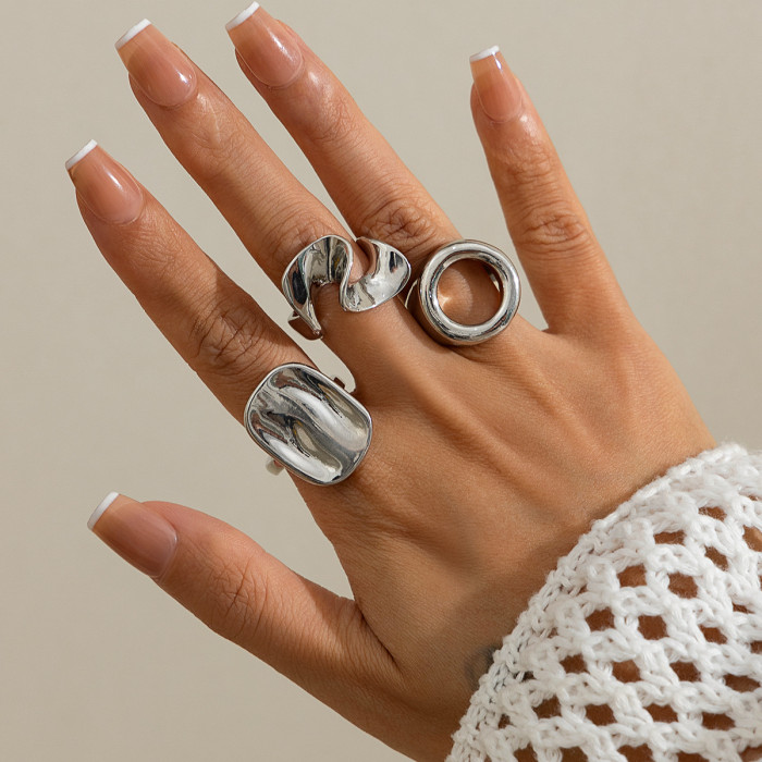 Europe and America Cross Border Ornament Irregular Design Alloy Ring Suit Creative Hollow Square Ring Knuckle Ring