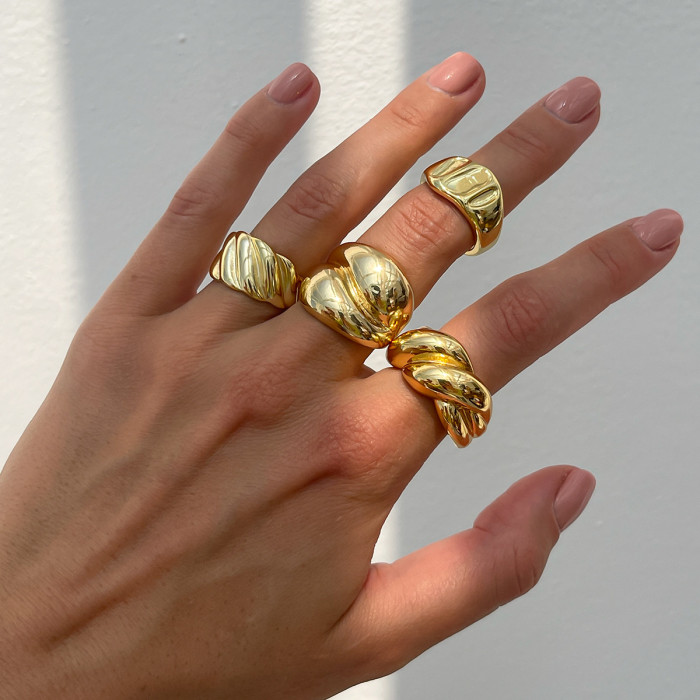 European and American Cross-Border Jewelry Personality Simple Alloy Women's Joint Ring Smooth Twisted Trendy Women's Set Ring