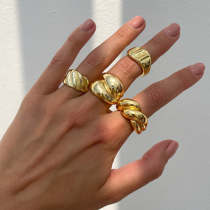 European and American Cross-Border Jewelry Personality Simple Alloy Women's Joint Ring Smooth Twisted Trendy Women's Set Ring