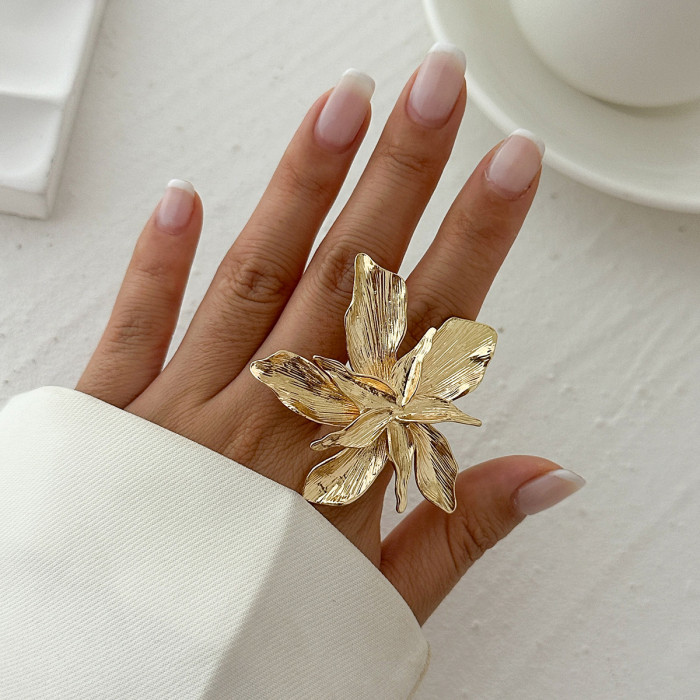 Jewelry Irregular Imitation Pearl Ring Nightclub Trendy Women Oval Spiral Pattern Adjustable Ring