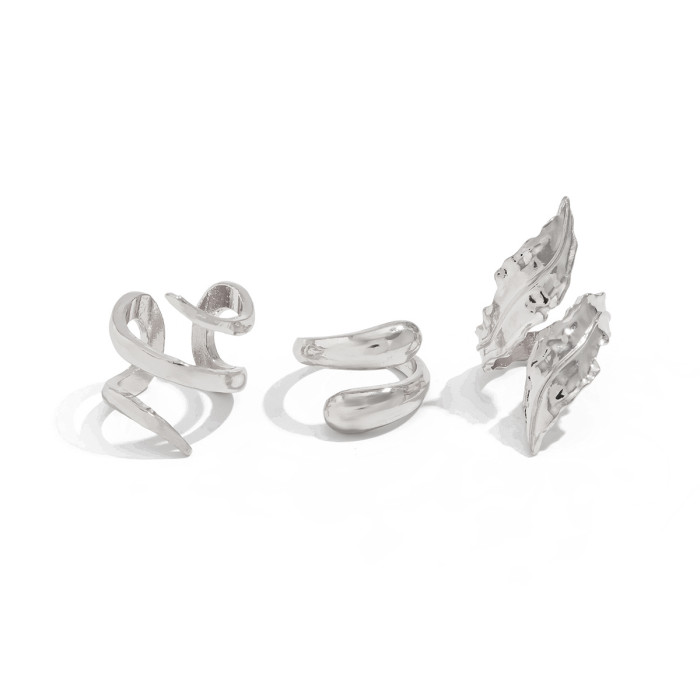 European and American Cross-Border Jewelry Niche Metallic Glossy Ring Set Exaggerated Irregular Geometric Open Ring