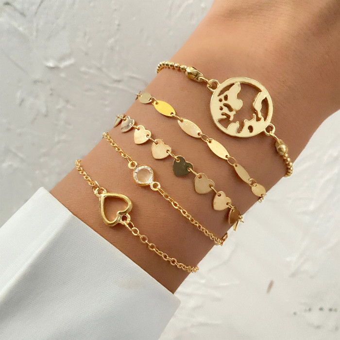 Alloy 4-Piece Set Hip-Hop Cuban Bracelet Punk Metal Twisted Rope Chain Bracelet Jewelry Gift, Jewelry Sets