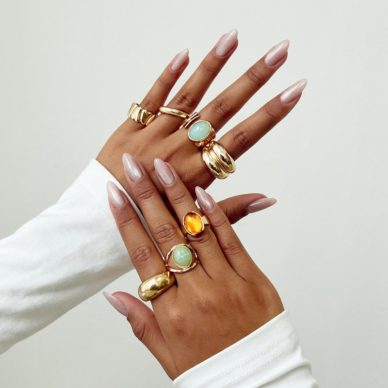 European and American Style Layered INS Style Inlaid Acrylic Ring Set for Women, Light Luxury Style Irregular Open Ring