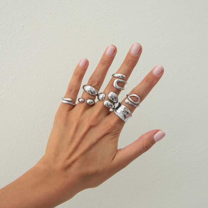Jewelry Geometric Three-Dimensional Cross Open Ring Fashionable Personality Smooth Alloy Ring Set