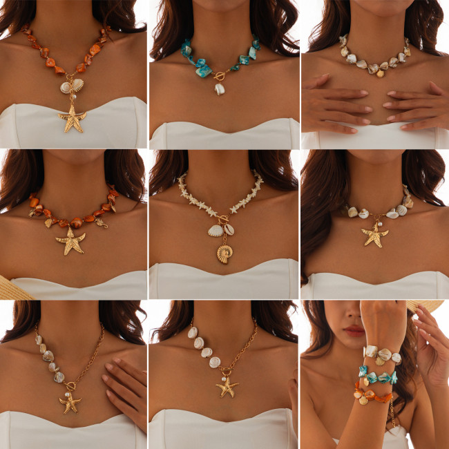 European and American Cross-Border Jewelry Beach Vacation Shell Choker Necklace Ocean Style Starfish Versatile Set Necklace