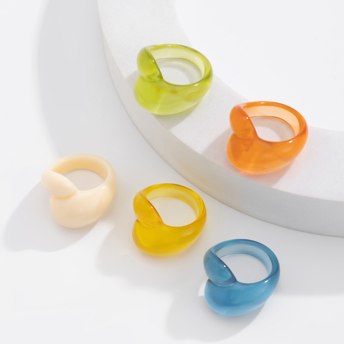 European and American Cross-Border Jewelry Irregular Double Water Drop Plastic Ring Fashion Geometric Multi-Color Closed Ring