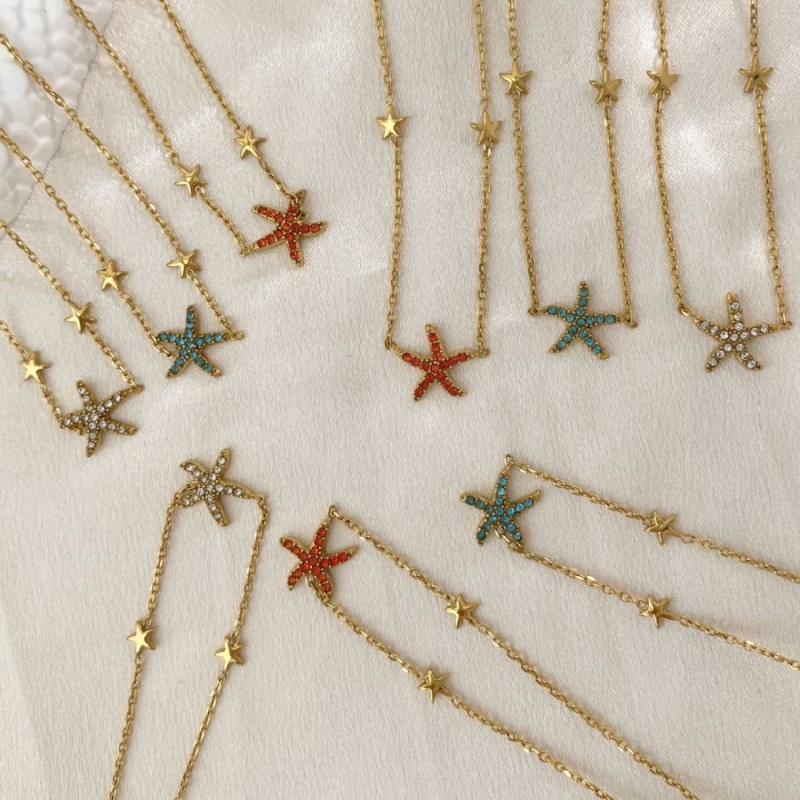 Japanese and Korean Style Niche Design Star and Moon Double Layer Tassel Necklace Fashion Versatile High-end Jewelry Wholesale