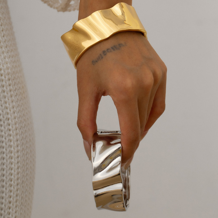 European and American Cross-Border Jewelry Fashion Irregular Alloy Bracelet High-End Wrinkled Wide Bracelet Set