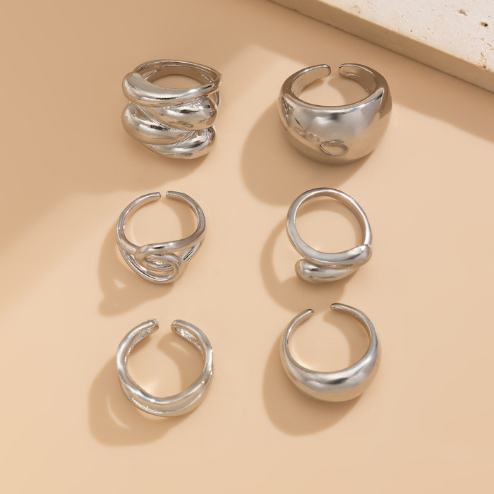 European and American Cross-Border Jewelry INS Style Irregular Curved Ring Personality Metallic Geometric Ring Set