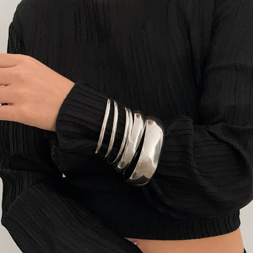 European and American Cross-Border Jewelry Retro Irregular Arc Bracelet Metallic Glossy Bracelet Wide Version Set