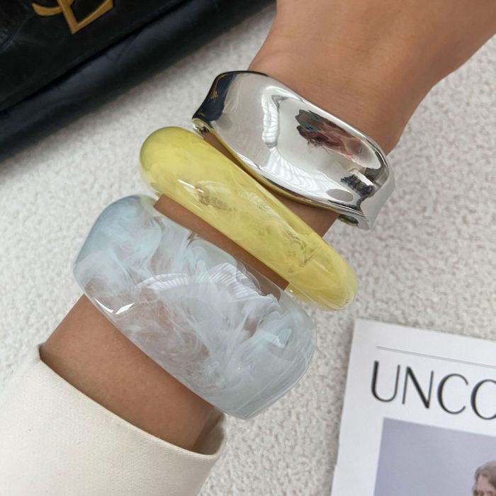 Jewelry Design Sense Colorful Light Blue Gradient Wide Edge Bracelet Irregular Smooth Spring Hand Ring