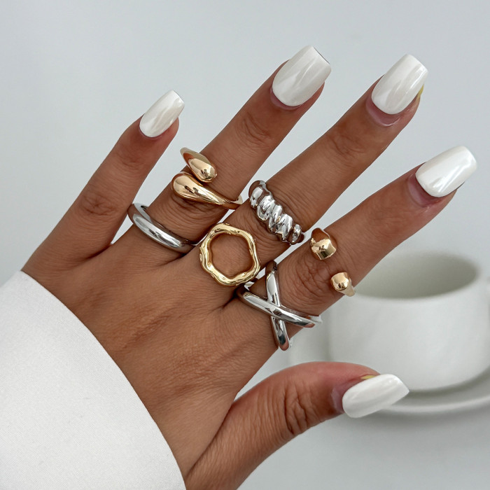 European and American Cross-Border Jewelry Design Glossy Water Drop Hug Open Ring Personality Irregular Geometric Joint Ring