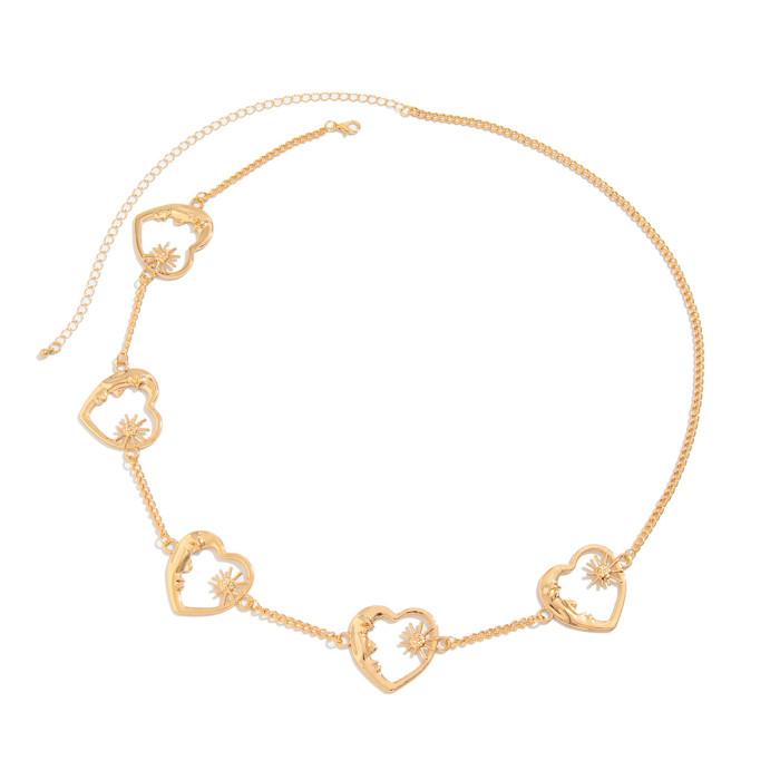 Jewelry Vacation Style Hollow Heart Special Dense Chain Waist Chain Retro Single Circle Crescent Alloy Body Chain, Ne...