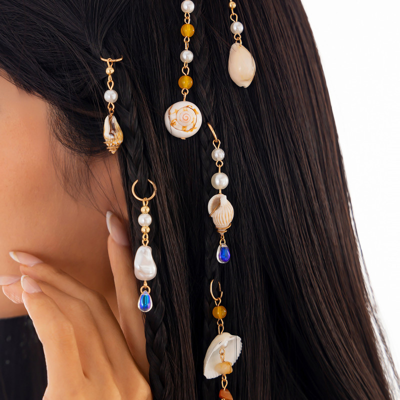 European and American Cross-Border Jewelry Fresh Turquoise Copper-Clad Iron Chain Hair Clip Sweet Style Conch Pearl Hair Accessories Set