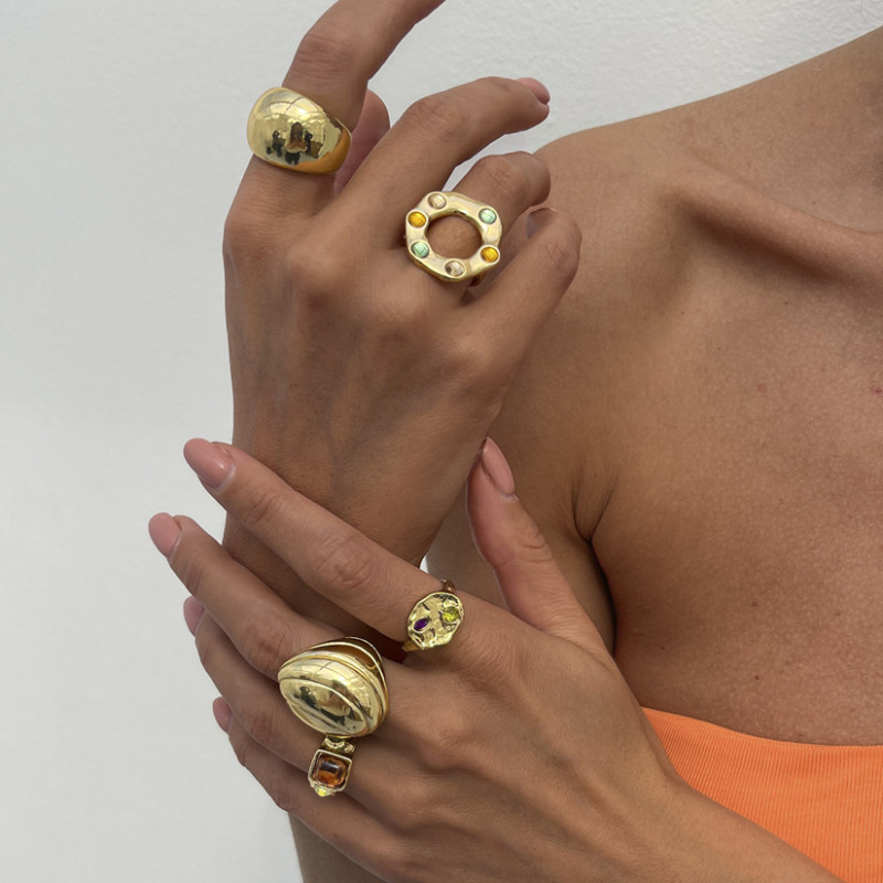 European and American Cross-Border Jewelry Light Luxury Style Bowknot Gold Open Ring Fashion Glossy Surface Inlaid Diamond Ring Set