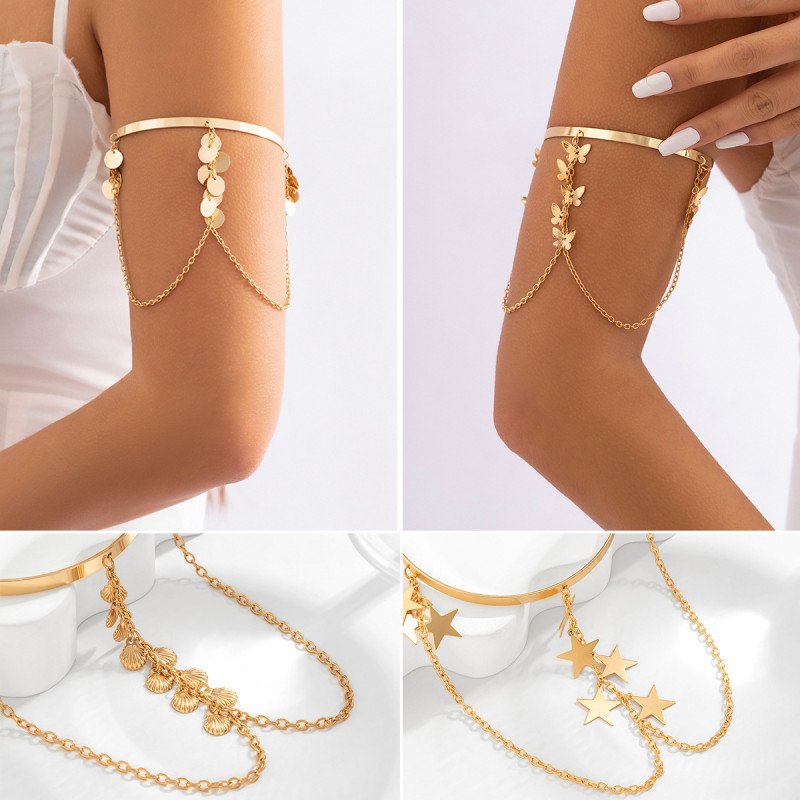 European and American Cross-Border Jewelry Ethnic Style Personality Metal Iron Chain Arm Chain Niche Simple Open Arm Bracelet Arm Ring for Women