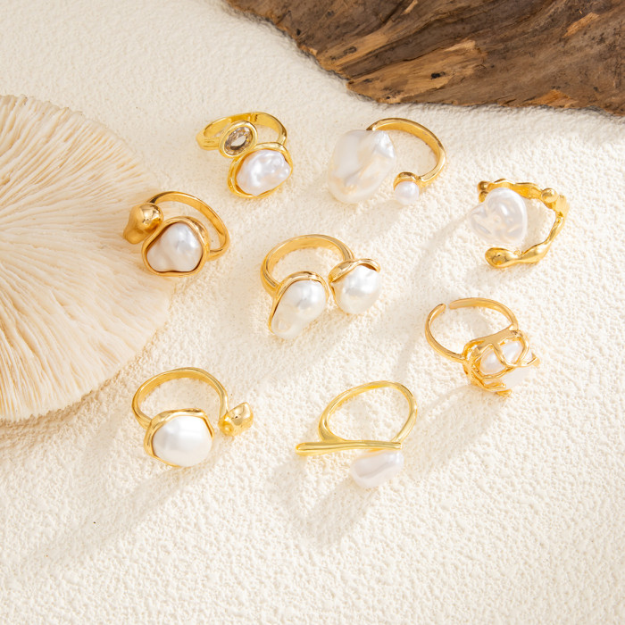 European and American Cross-Border High-End Photosensitive Surface Water Drop Hug Ring Set Baroque Imitation Pearl Open Joint Ring