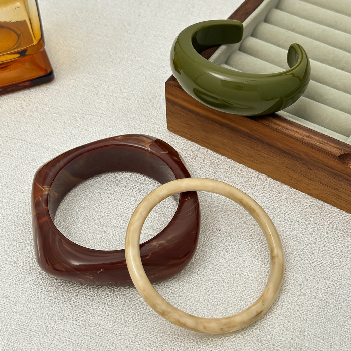 Jewelry Retro Imitation Tortoiseshell Color Arc Smooth Open Bracelet Niche Resin Texture Thin Bracelet