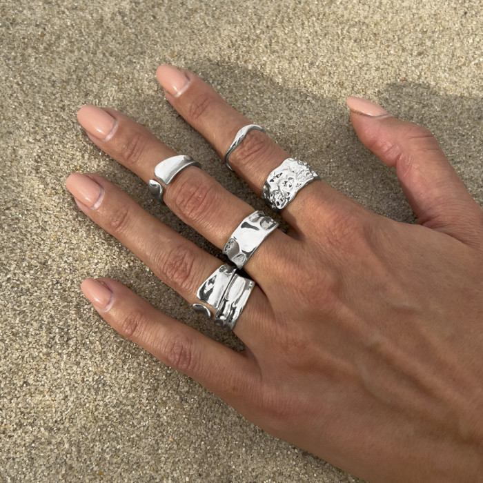 European and American Cross-Border Irregular Liquid Metal Wrinkled Open Ring for Women Minimalist Style Smooth Surface Joint Rings