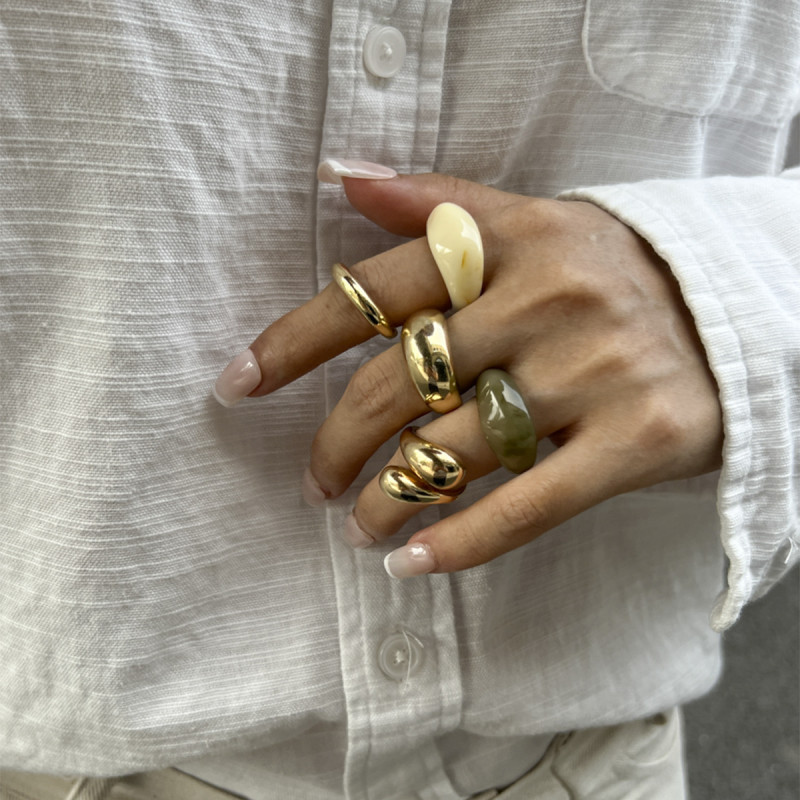 European and American Cross-Border Jewelry INS Metal Glossy Water Drop Hug Ring Simple Mix and Match Plain Band Ring