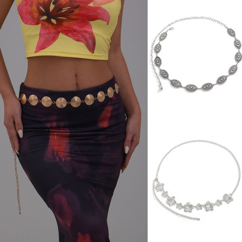 European and American Cross-Border Jewelry Fashion Irregular Threaded Hoop Body Chain Ethnic Style Metal Oval Carved Waist Chain