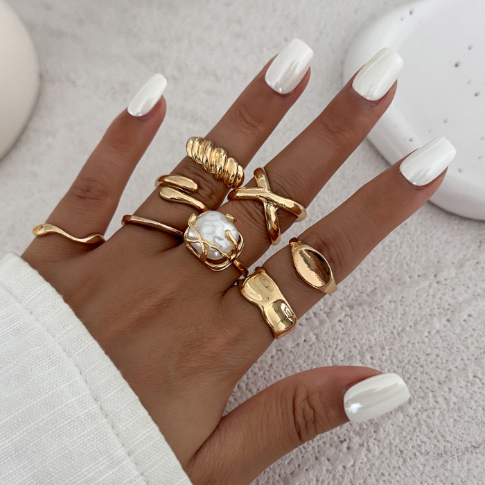 European and American Cross-Border Jewelry Design Glossy Water Drop Hug Open Ring Personality Irregular Geometric Joint Ring