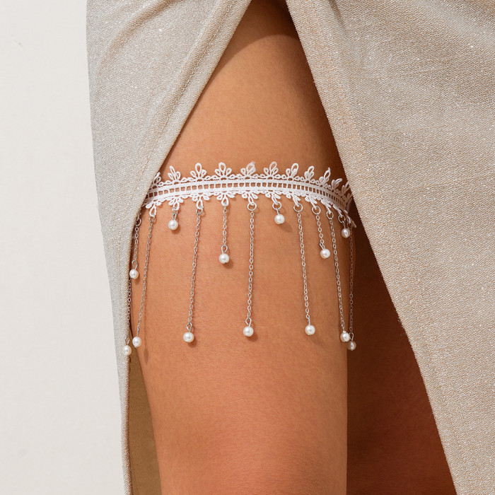 European and American Cross-Border Accessories Sexy Hot Girl Elastic Lace Leg Rings Fashion Alloy Ribbon Tassel Leg Chains for Women
