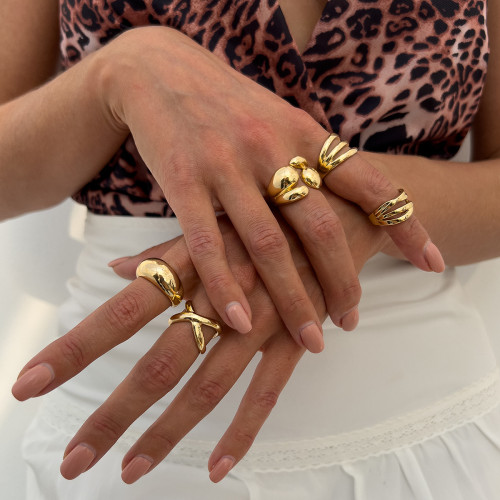 European and American Cross-Border Jewelry Geometric Three-Dimensional Cross Open Ring Fashionable Personality Smooth Alloy Ring Set