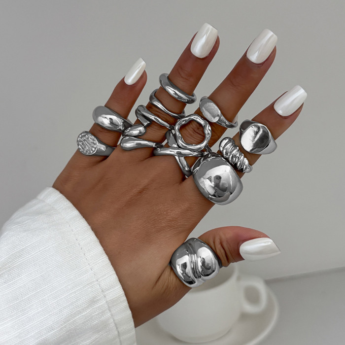 European and American Cross-Border Jewelry Design Glossy Water Drop Hug Open Ring Personality Irregular Geometric Joint Ring
