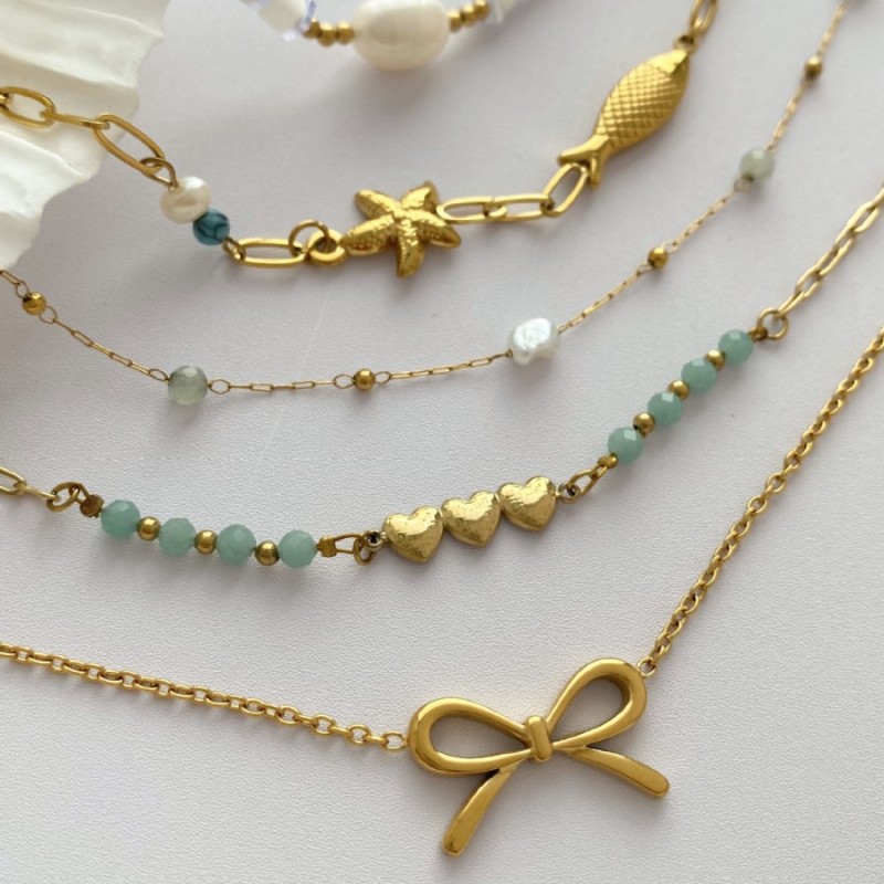 New European and American French Vacation Style Natural Stone Beaded Necklace Layered Niche American Retro Jewelry Wholesale