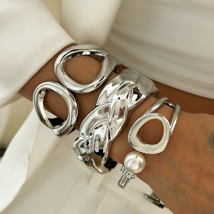 Jewelry Hip-Hop Irregular Alloy Bracelet Personality Inlaid Diamond Pearl O-Shaped Bracelet Set