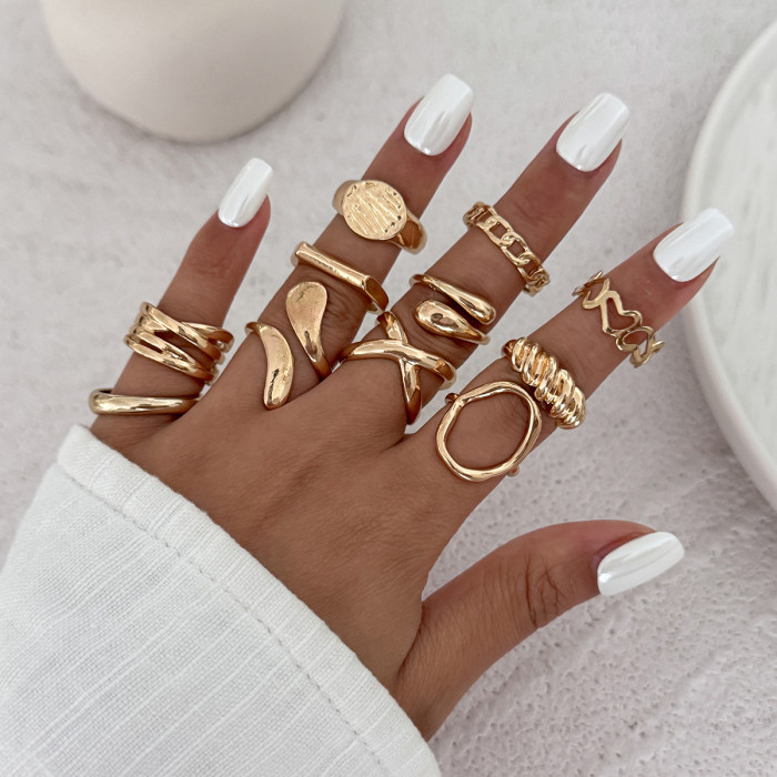 European and American Cross-Border Jewelry Irregular Liquid Lava Metal Wrinkled Open Ring Design Glossy Joint Ring