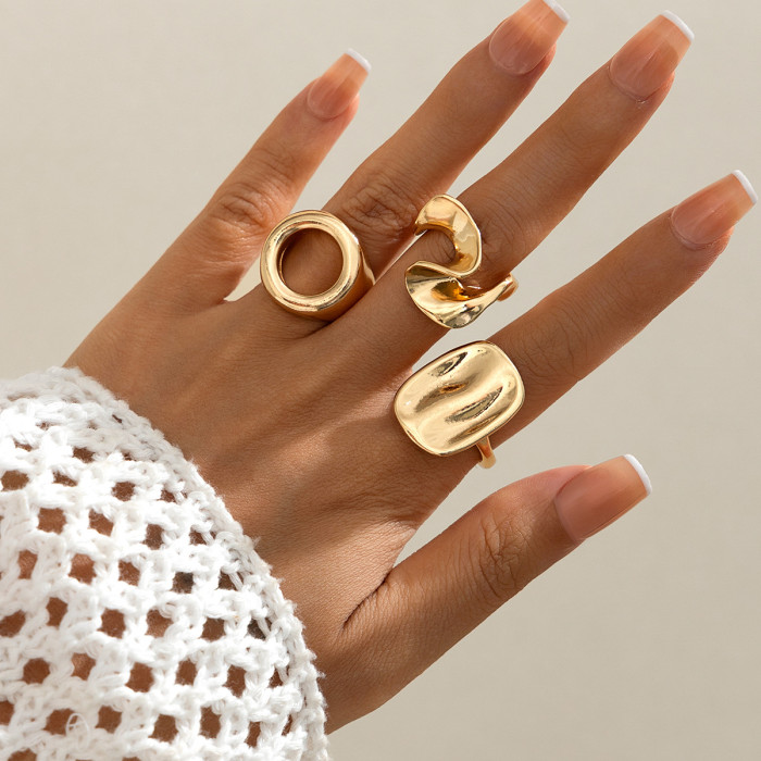 Europe and America Cross Border Ornament Irregular Design Alloy Ring Suit Creative Hollow Square Ring Knuckle Ring