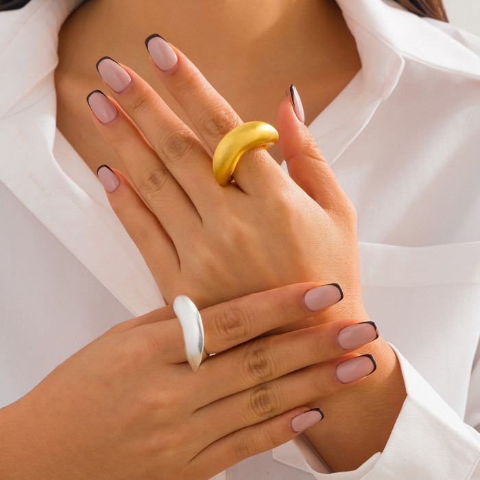 European and American Cross-Border Jewelry Exaggerated Metallic Arc Ring Niche Versatile Irregular Ring Set New Model