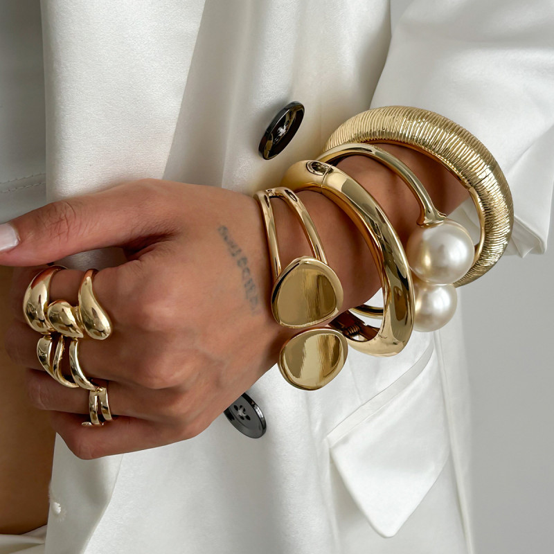 European and American Cross-Border Jewelry Layered Style Round Disc Double-Layer Smooth Bracelet Irregular Alloy Bracelet Set