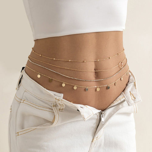 European and American Sexy Multi-Layer Tassel Sequins Metal Chain Waist Chain Street Shooting Hipster Beach Rhinestone Love Thin Body Chains