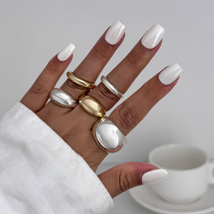 European and American Cross-Border Jewelry INS Metal Glossy Water Drop Hug Ring Simple Mix and Match Plain Band Ring