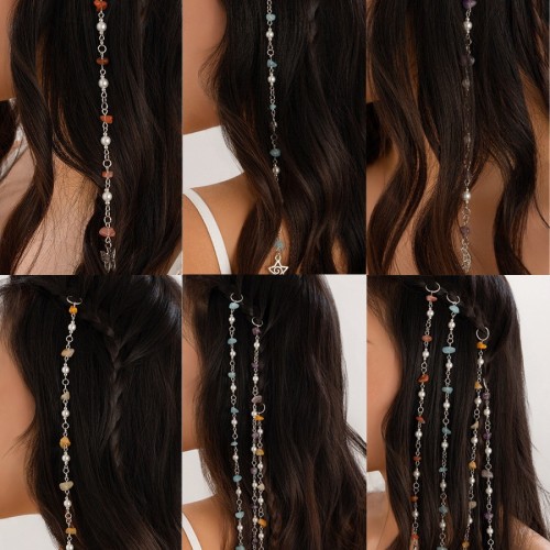 European and American Cross-Border Accessories Simple Versatile Fashionable Colorful Stone Braided Tassel Hairband Hair Accessories Wholesale